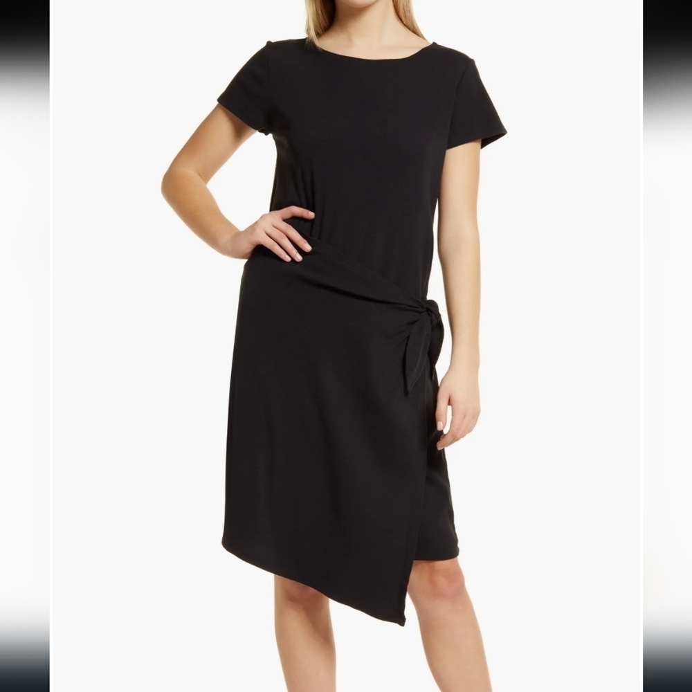 NWT Caslon Asymmetrical Ribbed Cotton Knit Short Sleeve Faux Wrap Dress Size XL